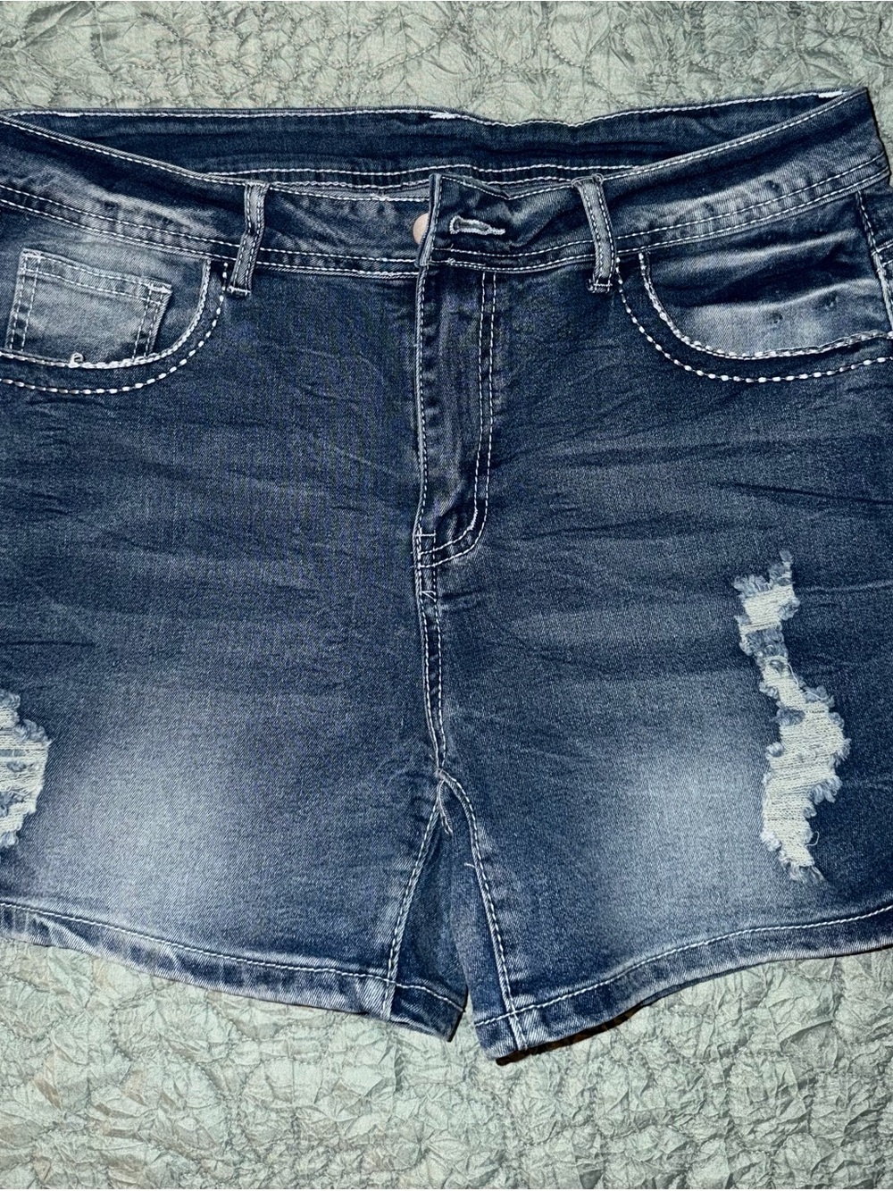 Women's Distressed Dark Blue Denim Jean Shorts
